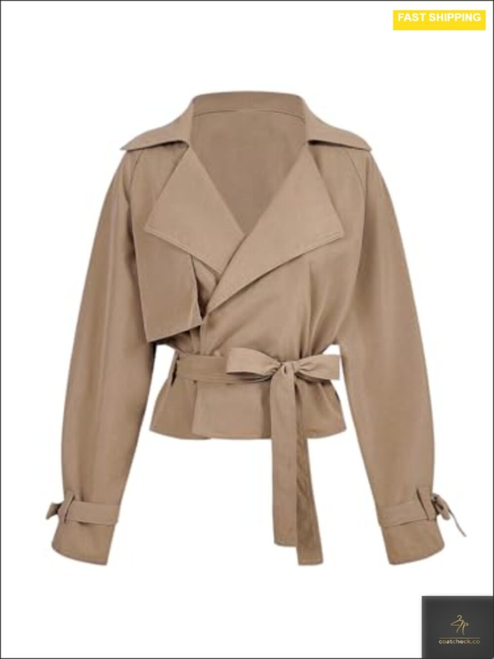 Womens Wrap Tie Belted Trench Coat Double Breasted Lapel Long Sleeve